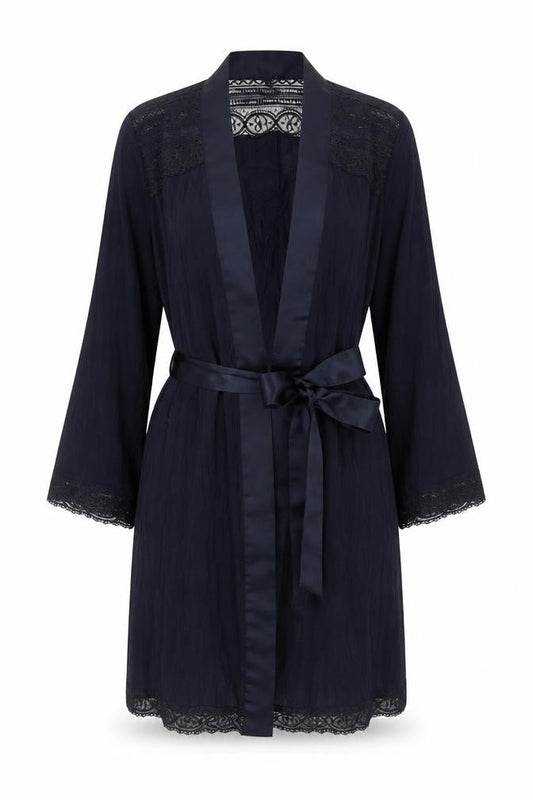 Ted Baker Women's Blue Lace Trim Belted Robe Kimono 8-10