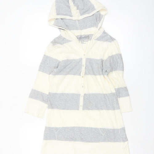 Aeropostale Women’s Grey White Striped Cotton Tunic Hoodie L