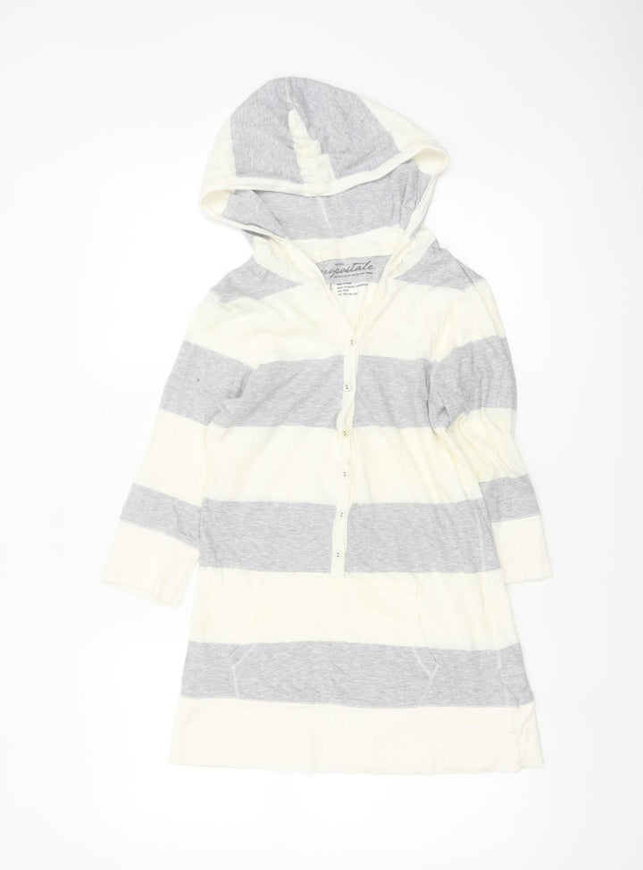Aeropostale Women’s Grey White Striped Cotton Tunic Hoodie L