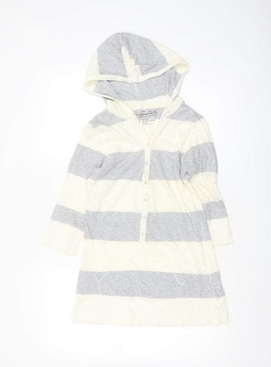 Aeropostale Women’s Grey White Striped Cotton Tunic Hoodie L