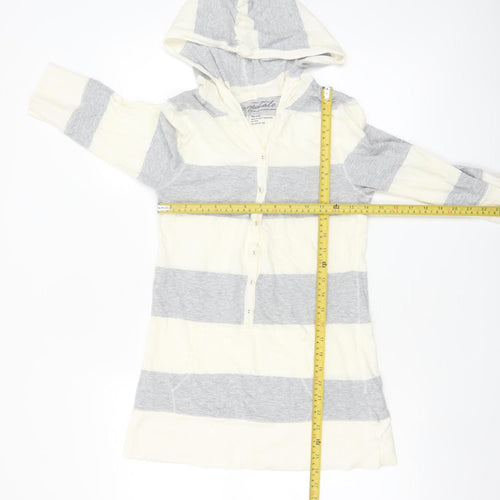 Aeropostale Women’s Grey White Striped Cotton Tunic Hoodie L