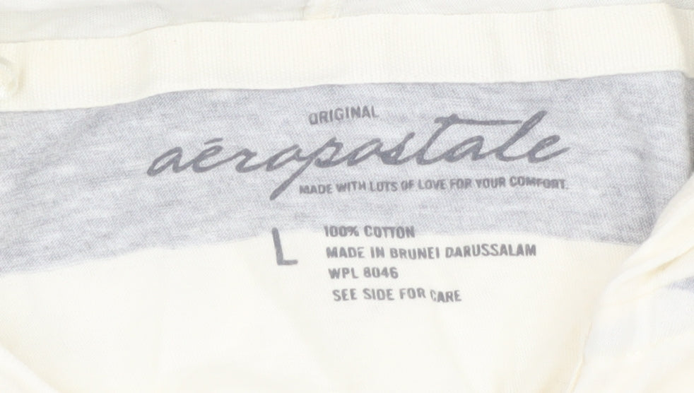 Aeropostale Women’s Grey White Striped Cotton Tunic Hoodie L
