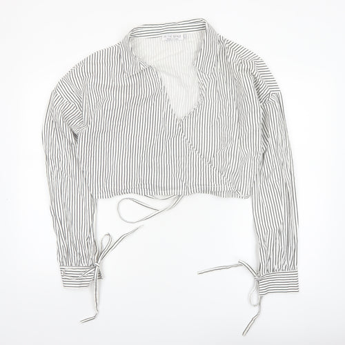 In The Style Women White Striped Cropped Wrap Blouse Size 16
