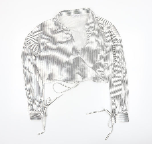 In The Style Women White Striped Cropped Wrap Blouse Size 16