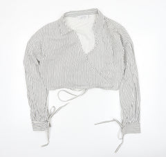 In The Style Women White Striped Cropped Wrap Blouse Size 16