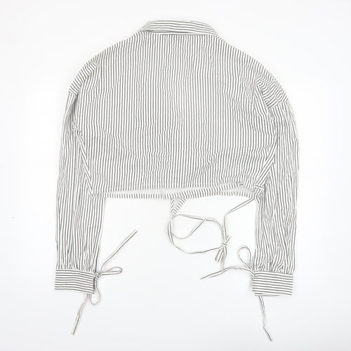 In The Style Women White Striped Cropped Wrap Blouse Size 16
