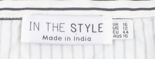 In The Style Women White Striped Cropped Wrap Blouse Size 16