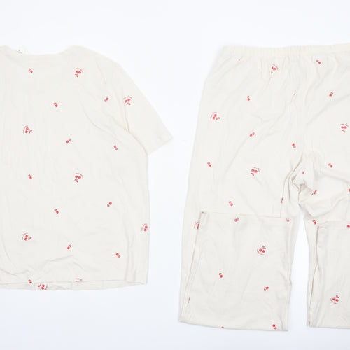 Marks and Spencer Women Ivory Cotton Cherry Print Pyjama Set L