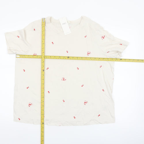 Marks and Spencer Women Ivory Cotton Cherry Print Pyjama Set L