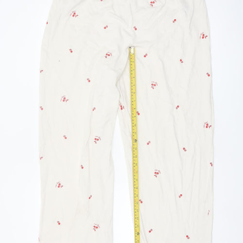 Marks and Spencer Women Ivory Cotton Cherry Print Pyjama Set L