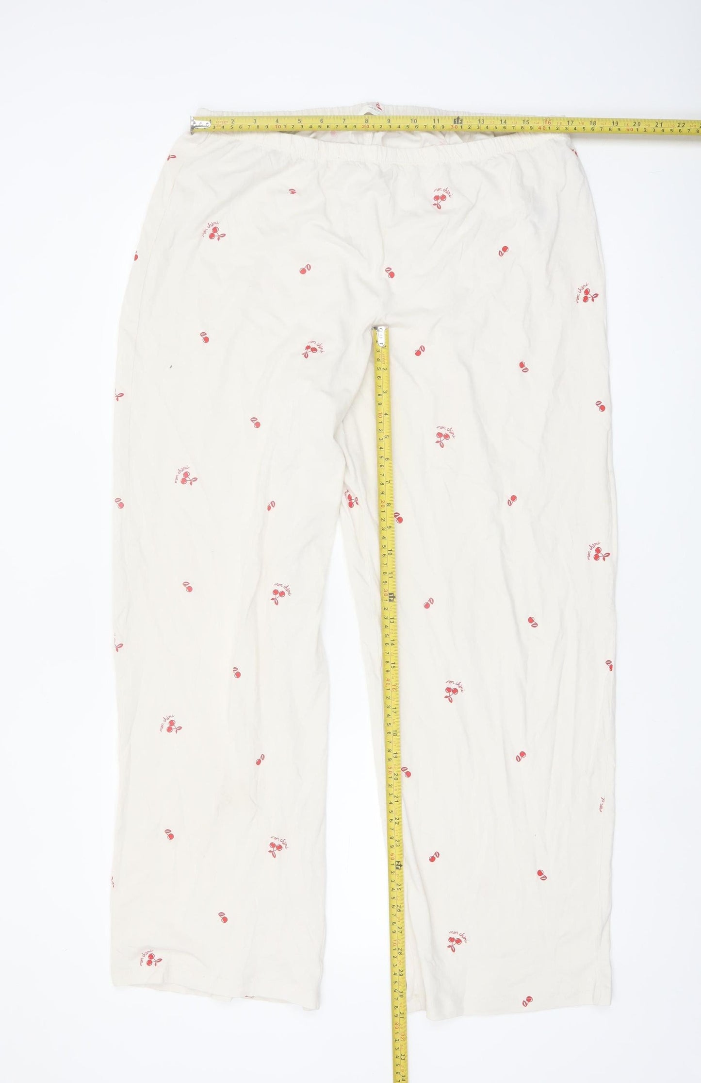 Marks and Spencer Women Ivory Cotton Cherry Print Pyjama Set L
