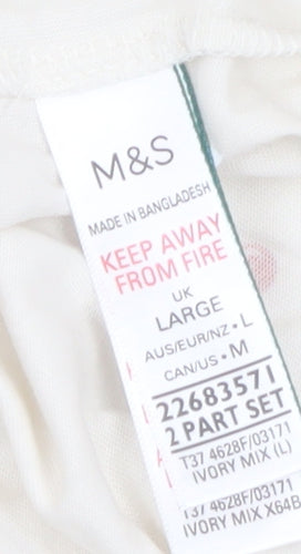 Marks and Spencer Women Ivory Cotton Cherry Print Pyjama Set L