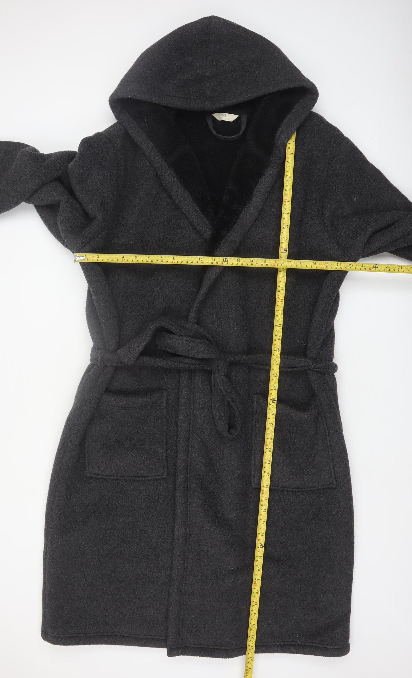 Marks and Spencer Men's Black Fleece Hooded Robe XL Winter Nightwear