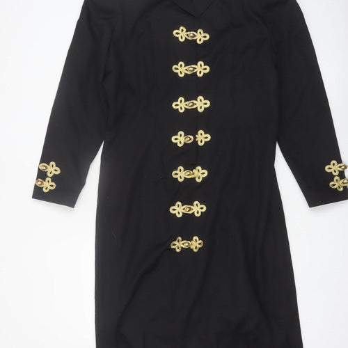 Spiegel Women Black Gold Military Long Coat Size 14 Polyester Rayon