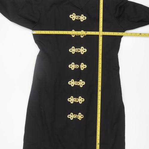 Spiegel Women Black Gold Military Long Coat Size 14 Polyester Rayon