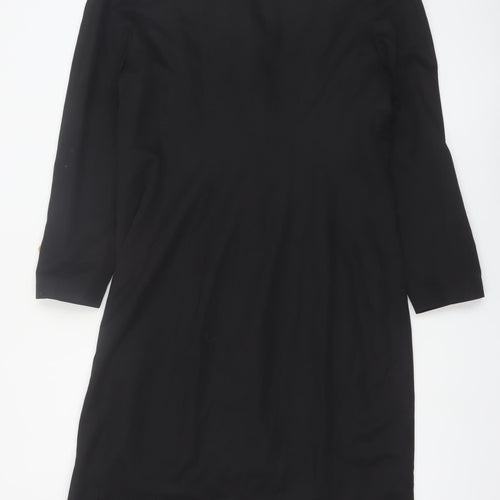 Spiegel Women Black Gold Military Long Coat Size 14 Polyester Rayon