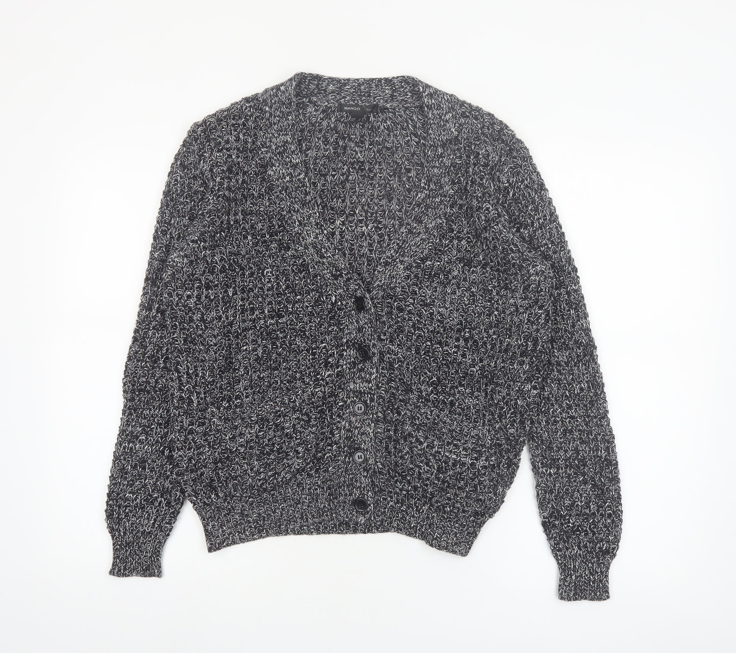 Mango Women's Grey Chunky Knit V-Neck Cardigan Size 8