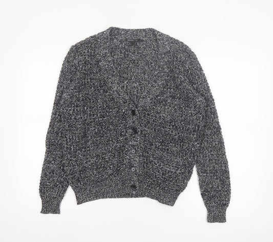 Mango Women's Grey Chunky Knit V-Neck Cardigan Size 8
