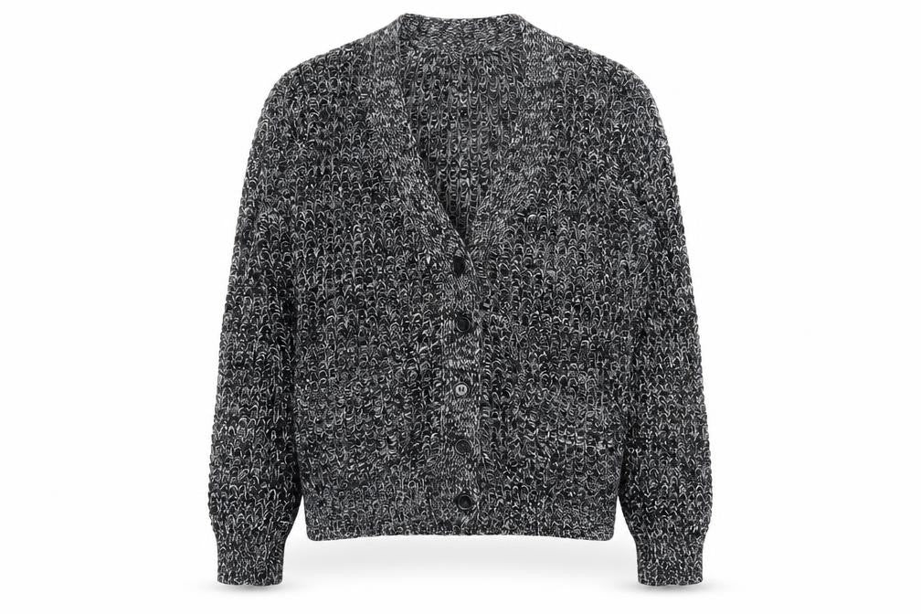 Mango Women's Grey Chunky Knit V-Neck Cardigan Size 8