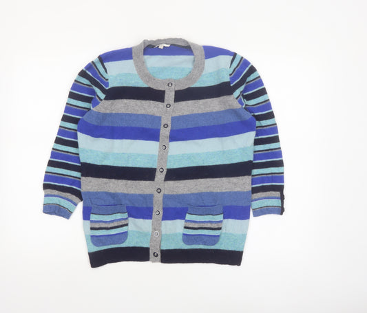 CC Women’s Multicoloured Striped Wool Angora Cardigan Size L