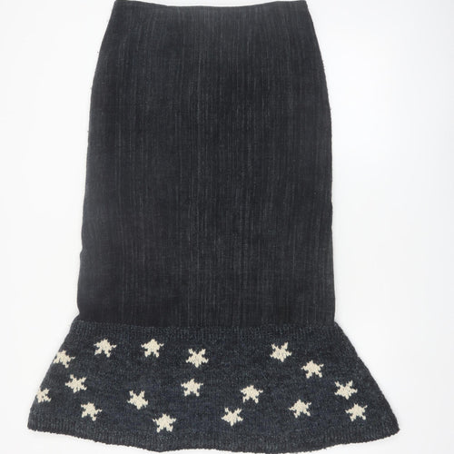 Amano Women Black Wool Midi Trumpet Knit Skirt M Bohemian Style