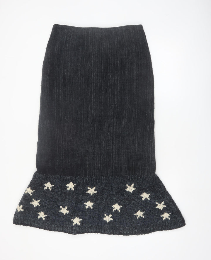 Amano Women Black Wool Midi Trumpet Knit Skirt M Bohemian Style