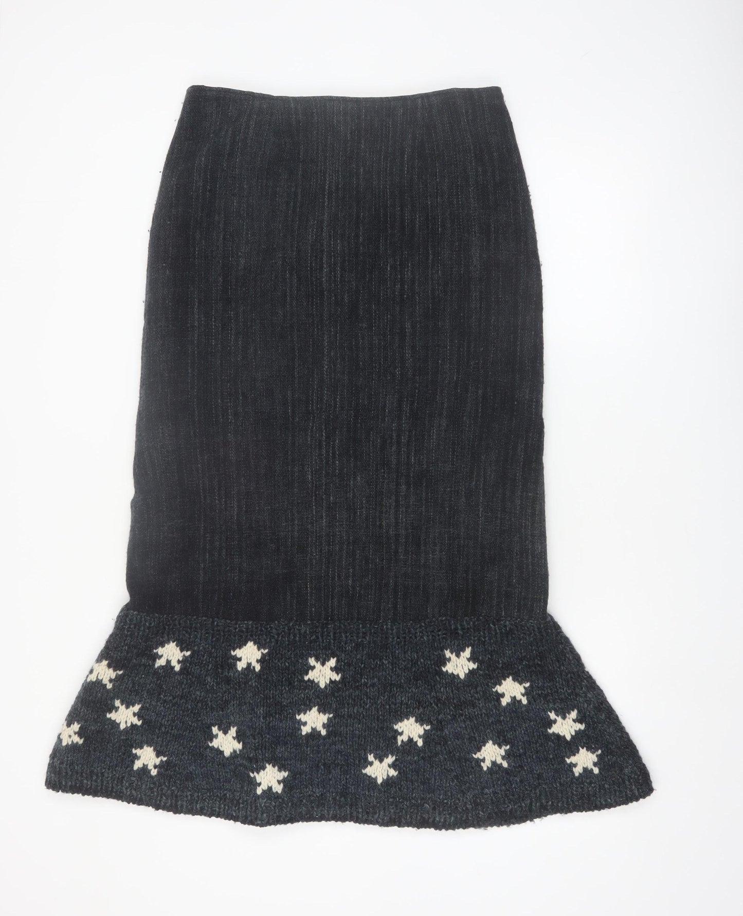 Amano Women Black Wool Midi Trumpet Knit Skirt M Bohemian Style