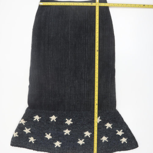 Amano Women Black Wool Midi Trumpet Knit Skirt M Bohemian Style
