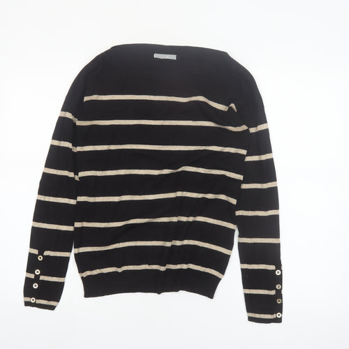 Wallis Womens Black Striped Boat Neck Pullover Jumper Size 12