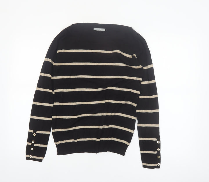 Wallis Womens Black Striped Boat Neck Pullover Jumper Size 12