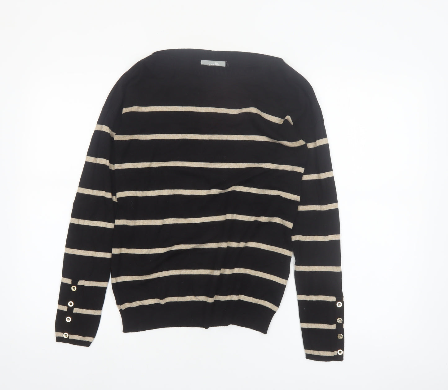 Wallis Womens Black Striped Boat Neck Pullover Jumper Size 12