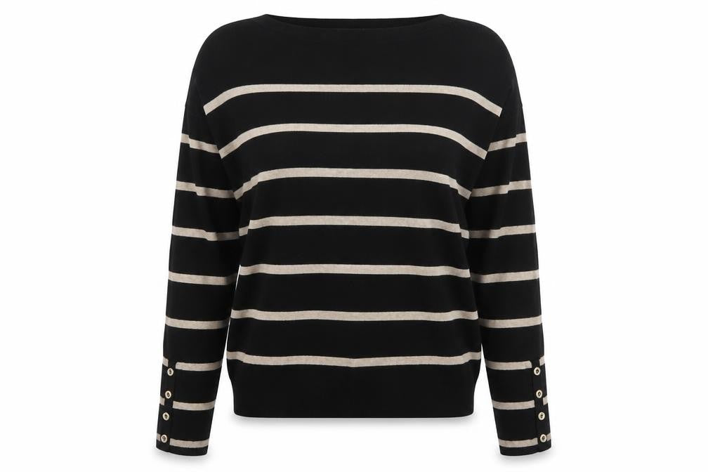 Wallis Womens Black Striped Boat Neck Pullover Jumper Size 12