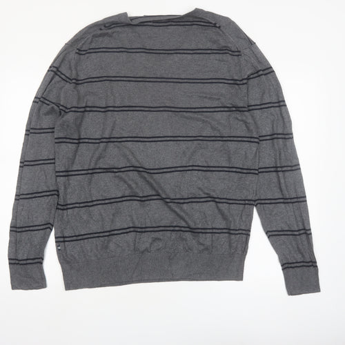 Nautica Men's Grey Striped V-Neck Cotton Modal Jumper XL