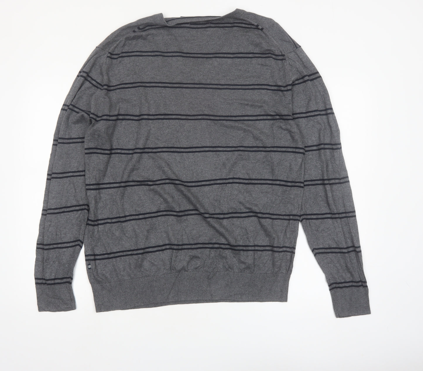 Nautica Men's Grey Striped V-Neck Cotton Modal Jumper XL