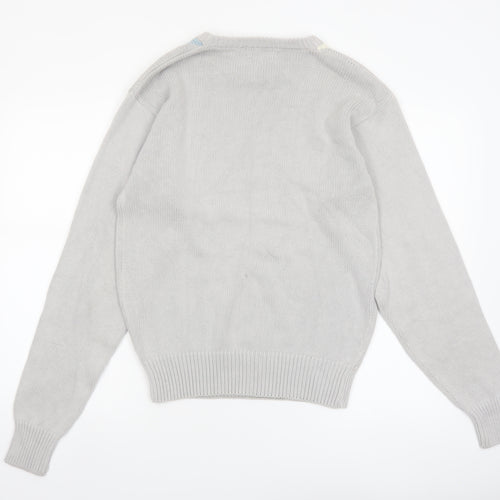 Parker of Vienna Women's Grey Argyle Cotton Crew Neck Jumper S
