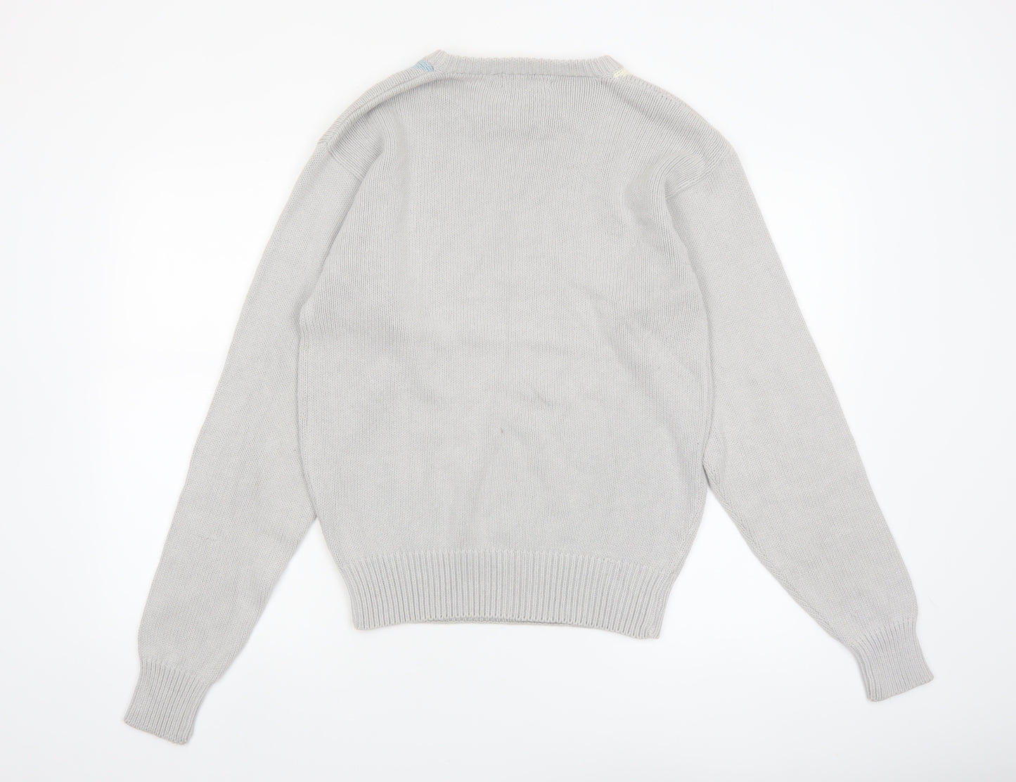 Parker of Vienna Women's Grey Argyle Cotton Crew Neck Jumper S