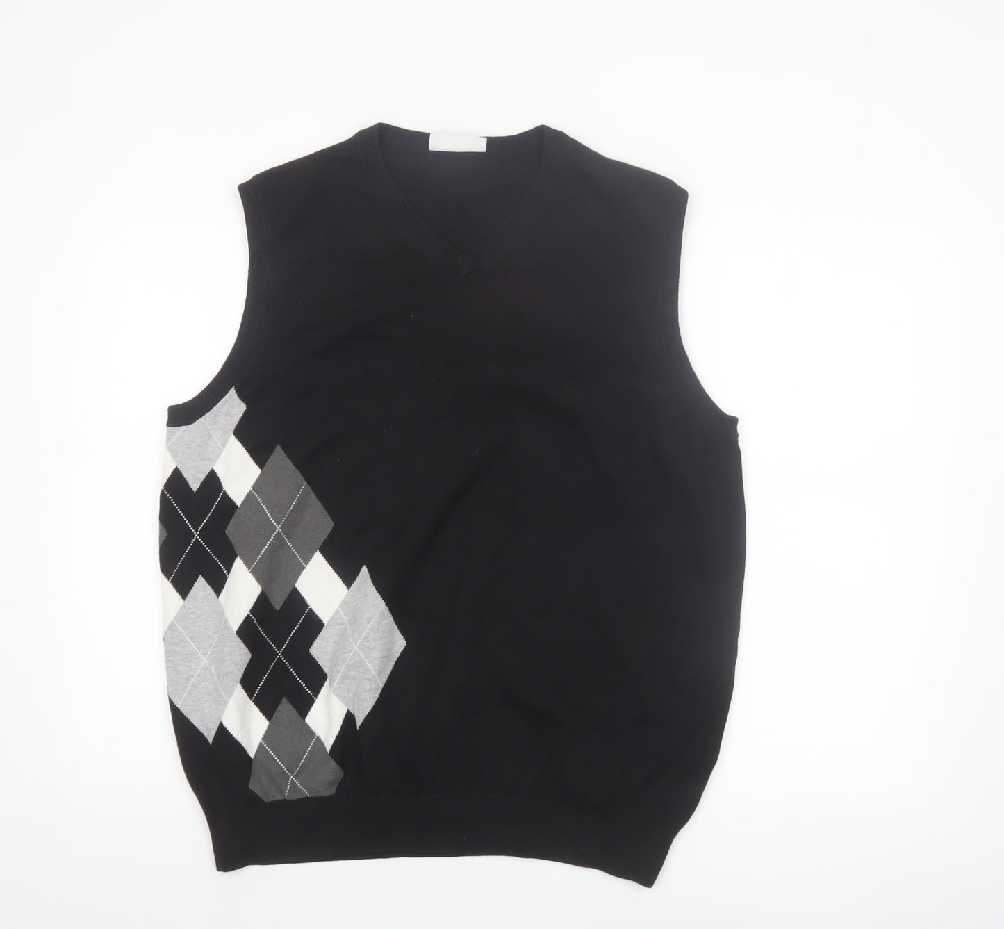 FOUR-D Men's Black Argyle XL Cotton Sleeveless V-Neck Jumper Vest