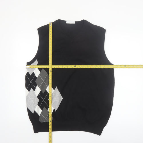 FOUR-D Men's Black Argyle XL Cotton Sleeveless V-Neck Jumper Vest