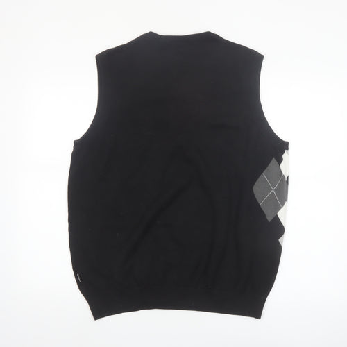 FOUR-D Men's Black Argyle XL Cotton Sleeveless V-Neck Jumper Vest