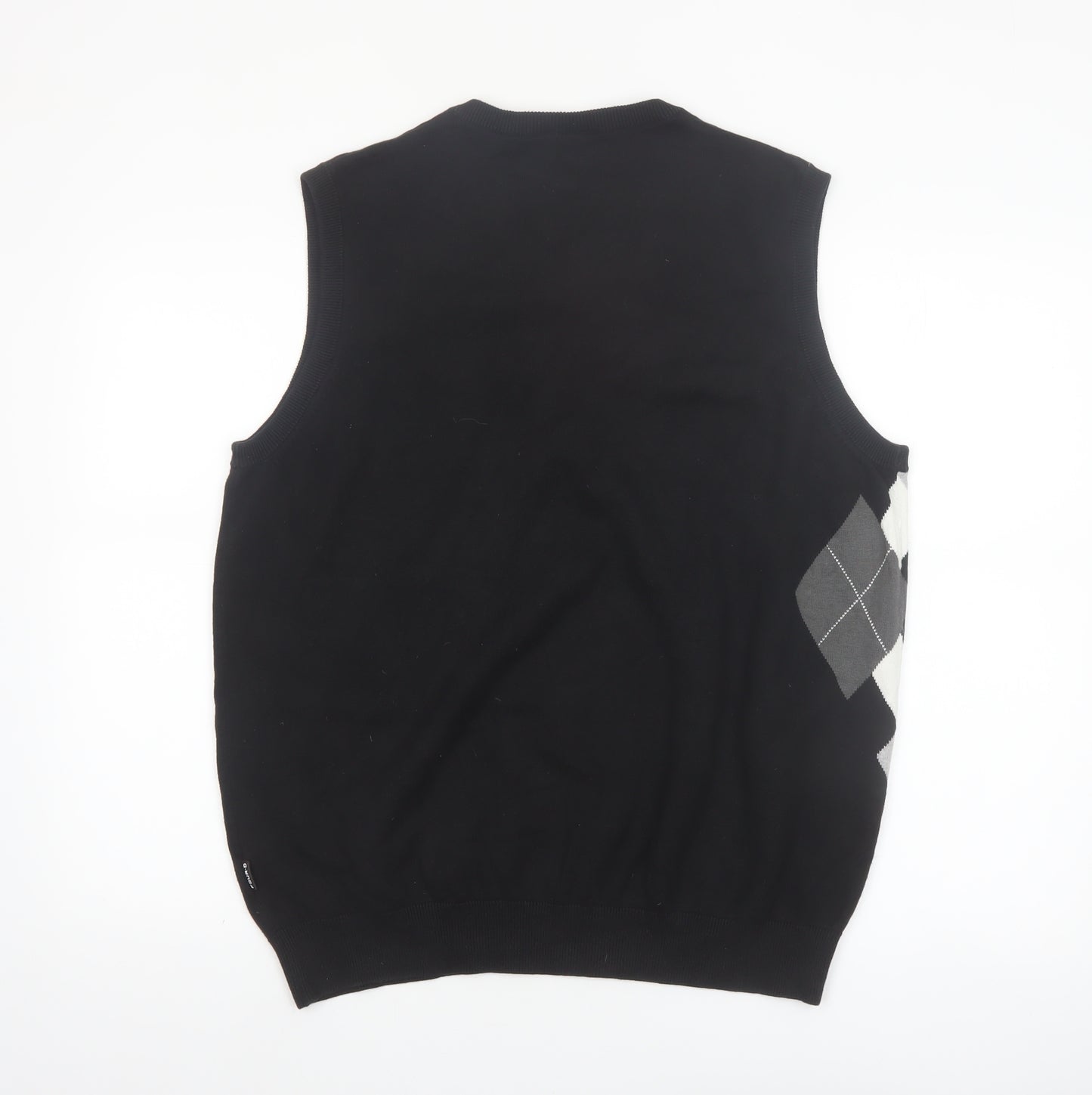 FOUR-D Men's Black Argyle XL Cotton Sleeveless V-Neck Jumper Vest