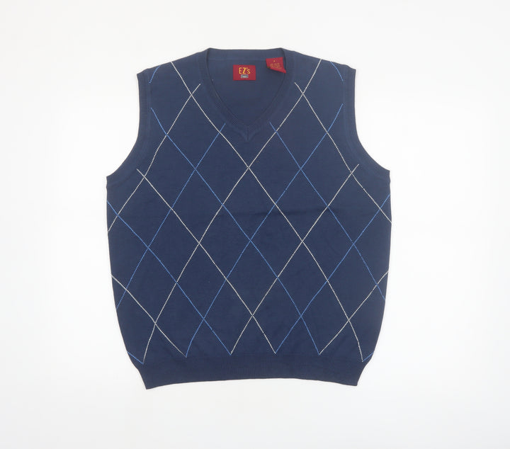 Haggar Men's Blue Argyle V-Neck Sleeveless Knit Vest S