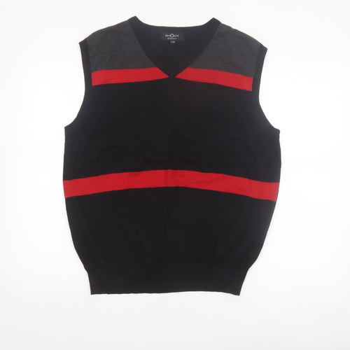 Shoot Mens Black Striped Cotton V-Neck Sleeveless Knit Vest L