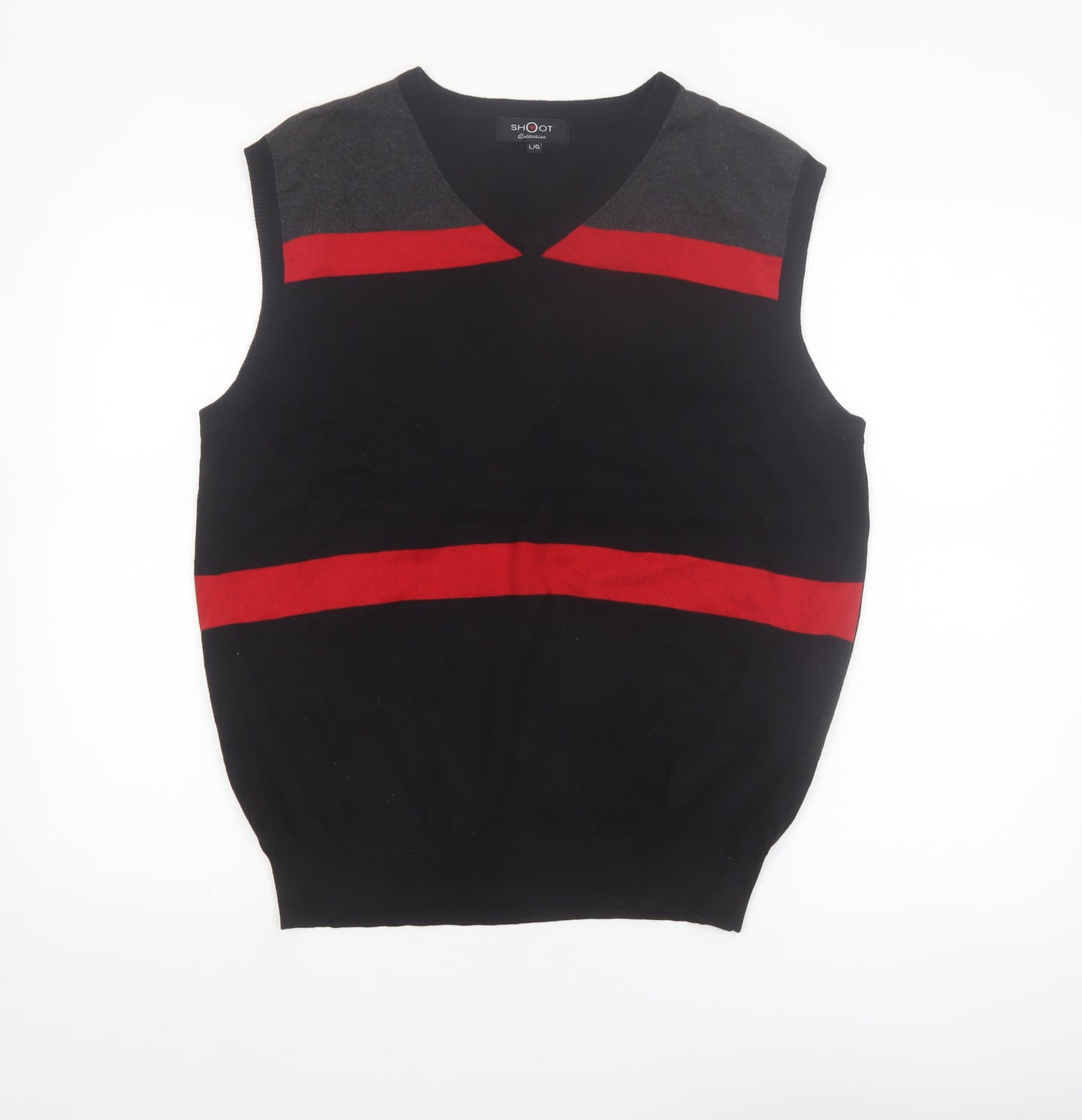 Shoot Mens Black Striped Cotton V-Neck Sleeveless Knit Vest L