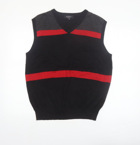 Shoot Mens Black Striped Cotton V-Neck Sleeveless Knit Vest L