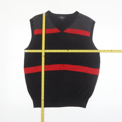 Shoot Mens Black Striped Cotton V-Neck Sleeveless Knit Vest L