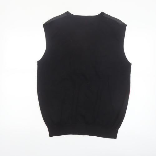 Shoot Mens Black Striped Cotton V-Neck Sleeveless Knit Vest L
