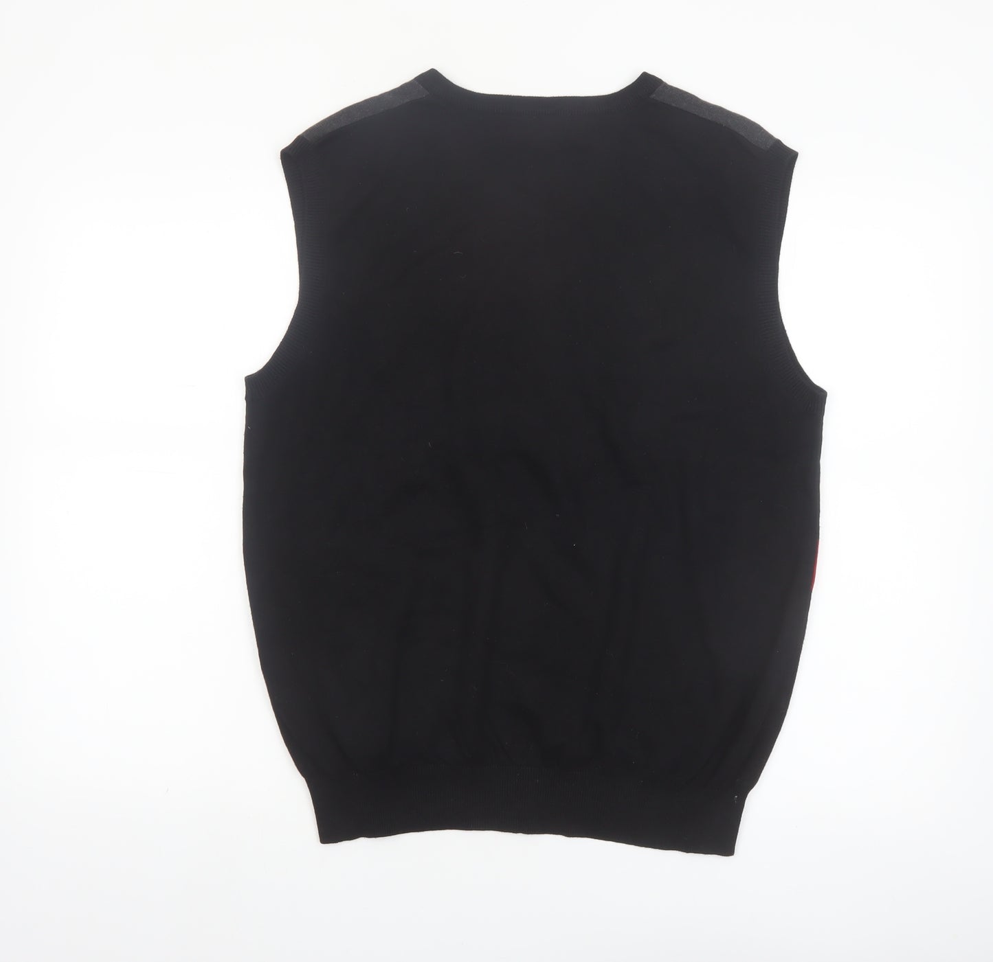 Shoot Mens Black Striped Cotton V-Neck Sleeveless Knit Vest L