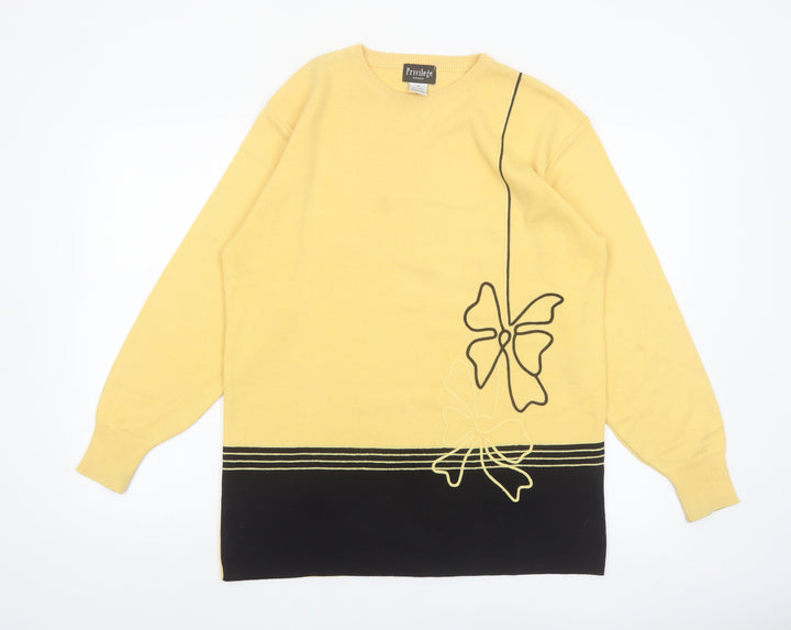 Privilege Australia Women’s Yellow Black Bow Knit Jumper Size M