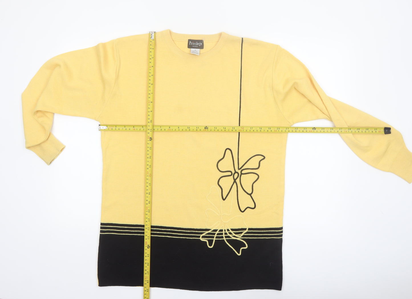 Privilege Australia Women’s Yellow Black Bow Knit Jumper Size M