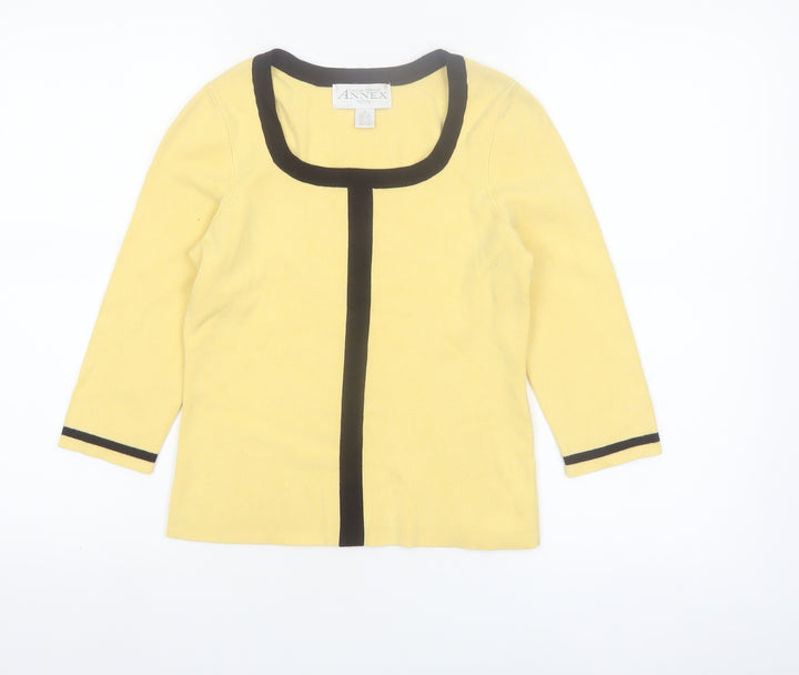 Casual Corner Annex Women Yellow Petite 3/4 Sleeve Knit Cardigan